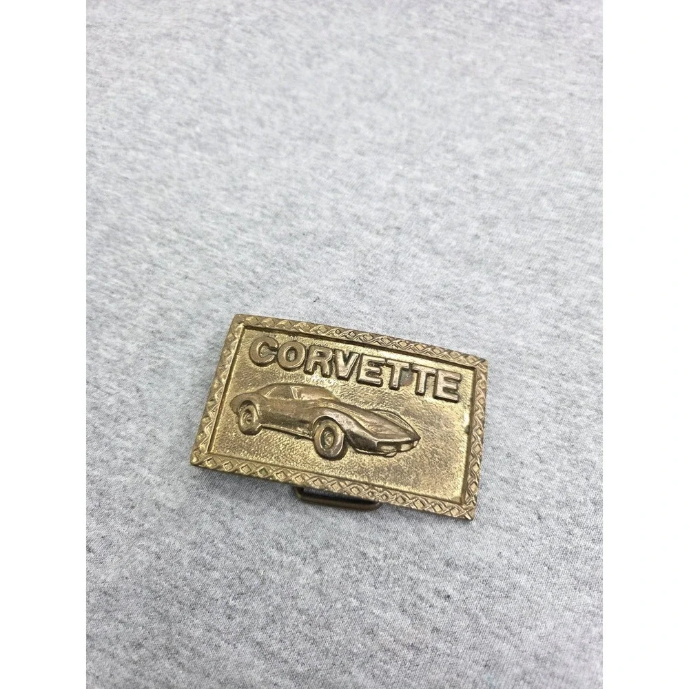Vintage Solid Brass Chevrolet Stingray Corvette Racing Belt Buckle Automotive